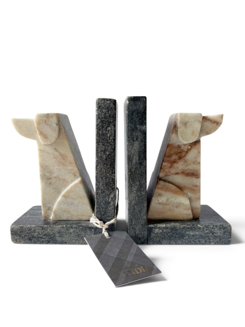 Carved Alabaster Marble Stone Carved Dogs Set of Bookends